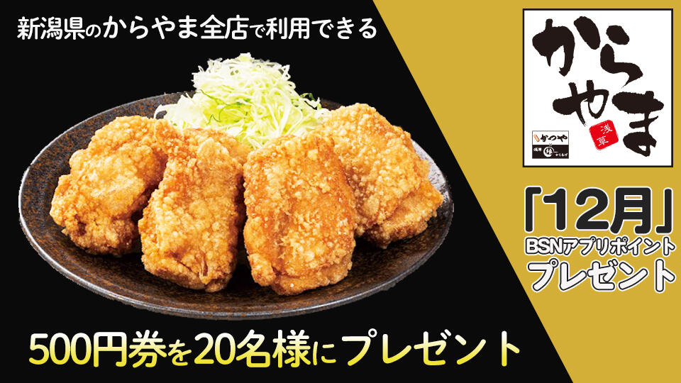 【アプリポイントプレゼント】「からやま」新潟県の 全店で利用できる500円券を20名様にプレゼント