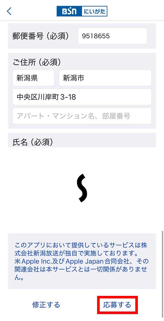 応募フォーム画面のイメージ